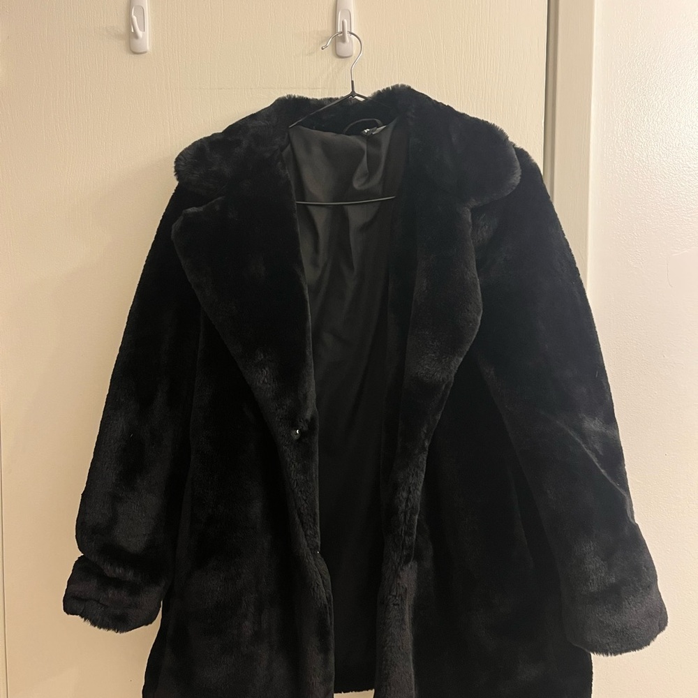 Elegant black faux fur coat